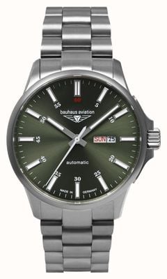 Bauhaus Aviation Titanium Day-Date Automatic (42mm) Dark Green Dial / Titanium Bracelet 2866M4