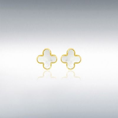 18ct Yellow Gold 6.5mm x 6.5mm Mother of Pearl Petal Stud earring 7.55.9520