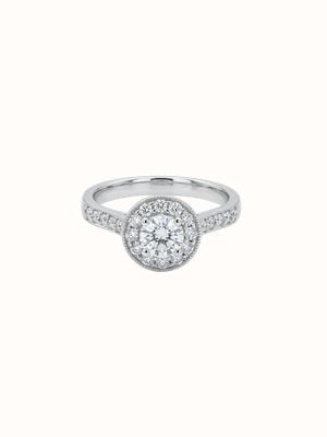Bass Jewellery Platinum Diamond Set Round Halo Ring Certified J62058