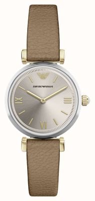 Emporio Armani Gianni T-Bar (28mm) Beige-Gold Dial / Brown Leather Strap AR11770