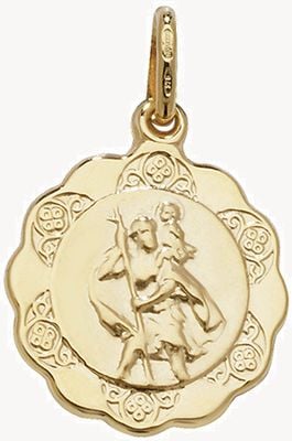 Treasure House 9ct Yellow Gold Filigree St Christopher Disc Pendant PN154