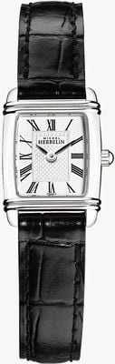 Herbelin Women's Mini Art Deco | Black Leather Strap | White Dial 17438AP08