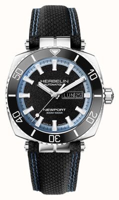 Herbelin Newport Diver Automatic Blue Flange (42mm) Black Dial / Black Textile Strap 1774AN154