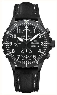 Damasko DC66 Automatic Chronograph - Silicone Escape (42mm) Black Dial / Black Leather Double-Stitch Strap DC66-BLACK-BW-STITCH-STANDARD-ENGLISH