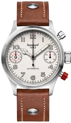 Hanhart PIONEER TwinDicator Automatic Chronograph (45mm) Antique White Dial / Light Brown Leather Strap - M 730.200-0210