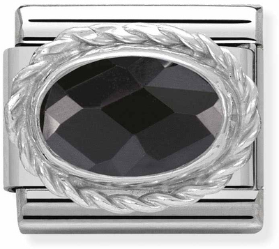 Nomination Classic FACETED Cubic Zirconia In Stainless Steel With Sterling Silver Setting And Detail Black Charm 330604/011