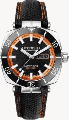 Herbelin Newport Diver Automatic Limited Edition 1 of 8 (42mm) Black Dial / Black Textile Strap Watch 1774AN118