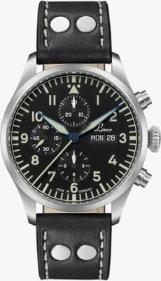 Laco Kiel.2 Schwarz Automatic Chronograph - German Date (43mm) Black Dial / Black Calf Leather Strap 862148-GERMANDATE