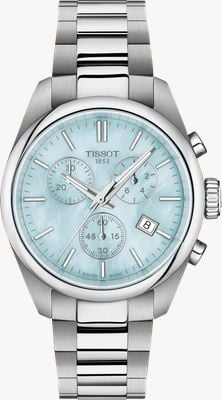 Tissot PR 100 Quartz Chronograph (36mm) Light Blue Mother-of-Pearl Dial / Stainless Steel Bracelet T1502171113100