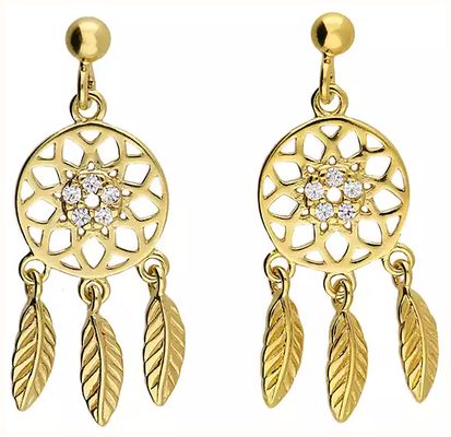 James Moore CME Silver Gold Plated Cz Dreamcatcher Earrings H2955/Y