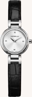 Herbelin Lady H Quartz (22mm) Silver Sunray Dial / Black Leather Strap 17312AP12