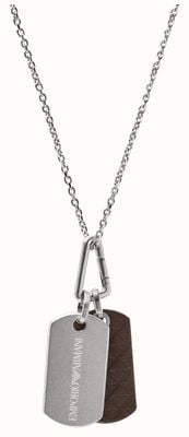 Emporio Armani Men's Stainless Steel and Leather Dog Tag Necklace EGS3133040