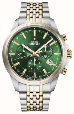 Swiss Military by Chrono Classic Chronograph (40mm) Green Sunray Dial / Two-Tone Stainless Steel Bracelet Watch SM34107.08