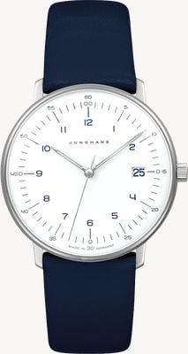 Junghans Max Bill Damen Quartz (32.7mm) Matt White Dial / Blue Leather Strap 47/4556.02