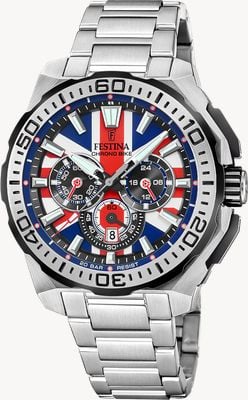 Festina Chrono Bike 2025 UK Limited Edition (45.5mm) Union Jack Dial / Steel Bracelet + Black Rubber Strap F20724/A