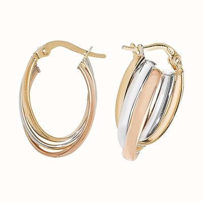 James Moore TH 9k Tri Colour Gold Oval Hoop Earrings ER1001