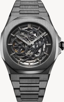 D1 Milano Mechanical Gun Metal (41.5mm) Black Skeleton Dial / Gun Metal PVD Stainless Steel Bracelet SKBJ11
