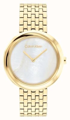 Calvin Klein Twisted Bezel (34mm) Mother-of-Pearl Dial / Gold-Tone Stainless Steel Bracelet 25200321