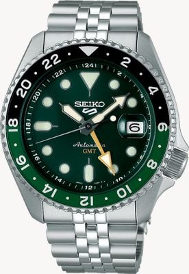 Seiko 5 Sports SKX GMT Bi-Colour Green Green Dial / Stainless Steel Bracelet SSK035K1