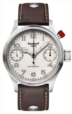 Hanhart PIONEER MonoScope Automatic Chronograph (45mm) Silver Dial / Dark Brown Leather Strap - M 732.220-0110