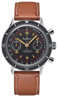 Hanhart 415 ES Iconic (39mm) Black Dial / Light Brown Leather Strap - M H703.210-8210