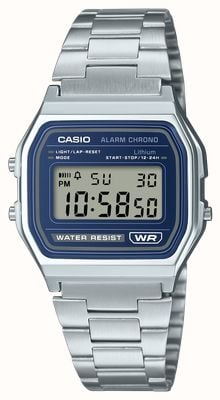Casio Vintage Alarm Chrono (33.2mm) Blue Digital Dial / Stainless Steel Bracelet A158WEA-2EF