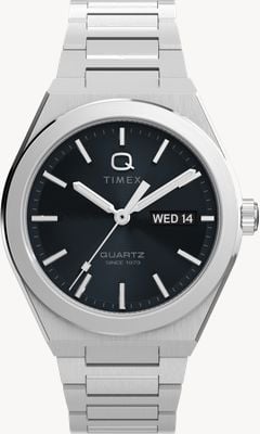 Timex Q Timex Continental Day/Date (39mm) Black Radial Texture Dial / Stainless Steel Bracelet TW2Y25000