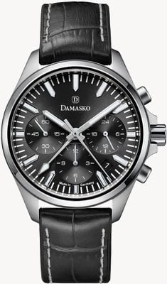 Damasko DC96 Chronograph Manufacture Automatic (41mm) Black Sunray Dial / Black 'Max Sport' Leather Strap DC96 BLACK