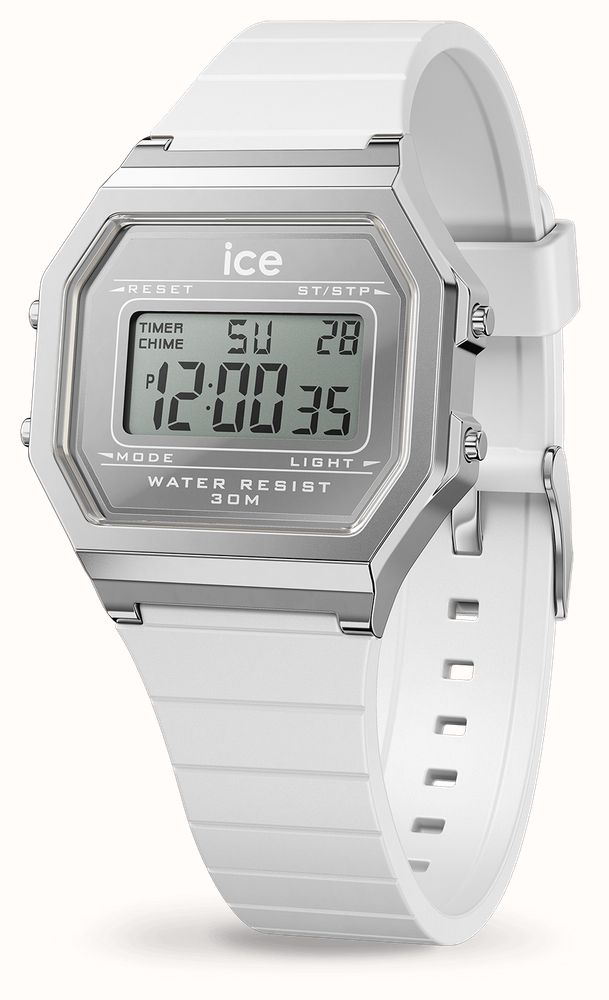 Ice Watch ICE Digit Retro Metal White Silver 32mm Silver Digital Dial White Silicone Strap 022734