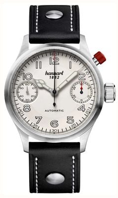 Hanhart PIONEER MonoScope Automatic Chronograph (45mm) Silver Dial / Black Leather Strap - M 732.220-0010