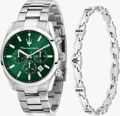 Maserati Men's Attrazione Gift Set (43mm) Green Dial / Stainless Steel Bracelet with Matching Bracelet R8853151017