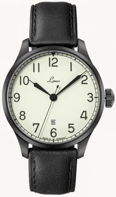 Laco Casablanca 42 Automatic (42mm) Superluminova C3 Dial / Black Calf Leather Strap 861776.2
