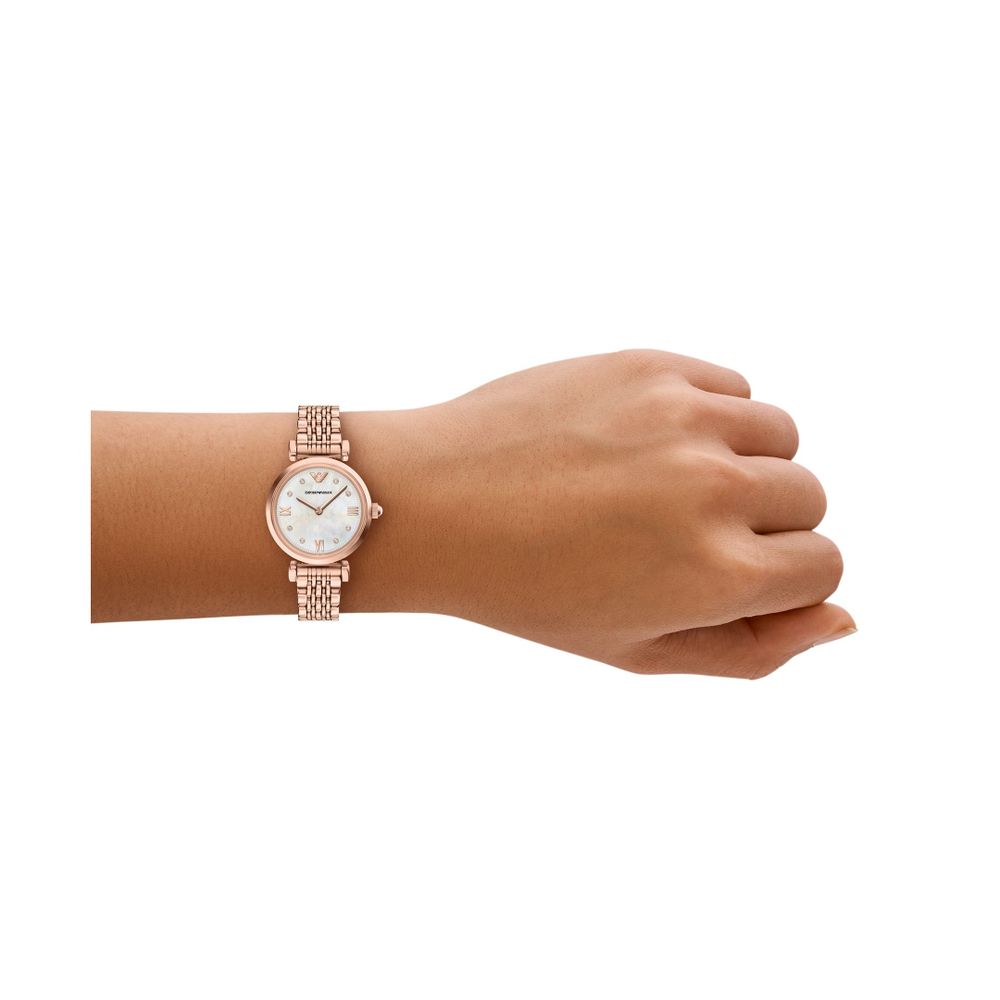 Emporio Armani Two-Hand Crystal Quartz (28mm) Mother-of-Pearl Dial / Rose-Gold PVD Stainless Steel Bracelet AR11805 - alternate view 3