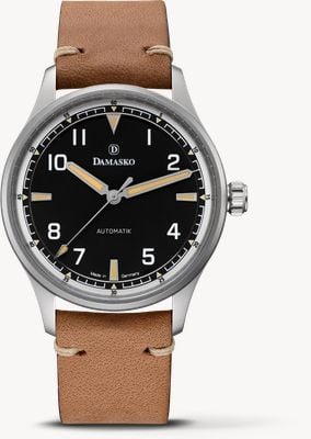Damasko DF10 Three-Hand Automatic (39mm) Old Radium Black Dial / 'Vintage' Brown Leather Strap Watch DF10-AUTO RADIUM