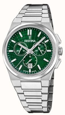 Festina Swiss Made Rivé Quartz Chronograph (42.5mm) Green Dial / Stainless Steel Bracelet F20059/3