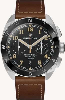 Bremont Terra Nova Chronograph Automatic (42.5mm) Black Anthracite Metal Dial / Brown Leather Strap TN42-CHR-SS-BK-L-S