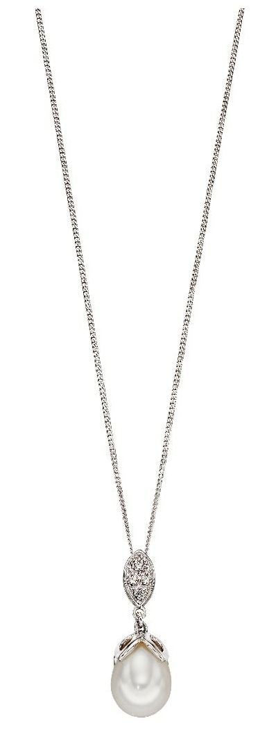 Elements Gold GP2113W 9ct White Gold Diamond And Pearl Drop Jewellery