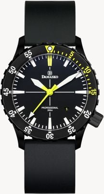 Damasko DSUB10 DAMEST Manufacture Automatic (42mm) Black Dial / Black 'Flat' Rubber Strap DSUB10-BLACK BLACK RUBBER(FLAT)