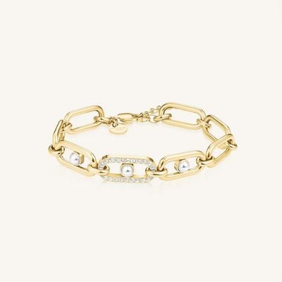 Rosefield Jewellery Modern Pearl Link Gold Bracelet JBPLG-J1296