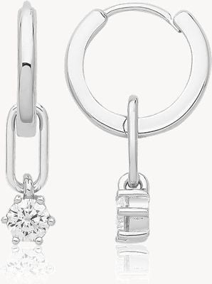 Treasure House Silver Rhodium Plated Paper Clip Cubic Zirconia Drop Huggie Hoop Earrings G51345