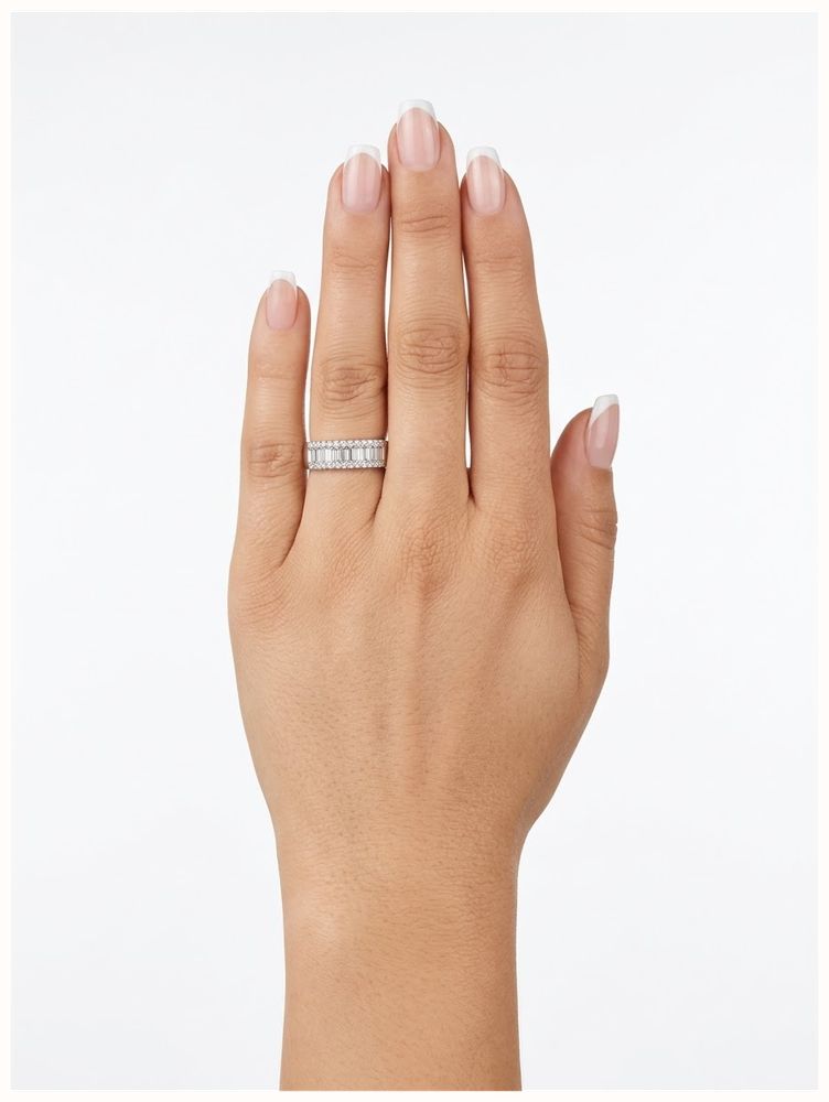Perfection Diamond 0.76ct Baguette & Round Brilliant Natural Diamond 9ct White Gold Half Eternity Pavé Ring J11305 - alternate view 4
