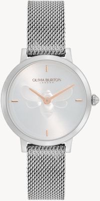 Olivia Burton Signature Ultra Slim Bee | Silver Dial | Steel Mesh Bracelet 24000021