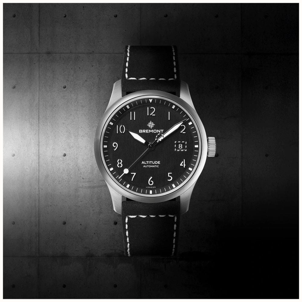 Bremont Altitude Date Automatic (39mm) Brushed Black Galvanic Metal Dial / Black Nubuck Leather Strap ALT39-DT-SS-BK-L-S - alternate view 7