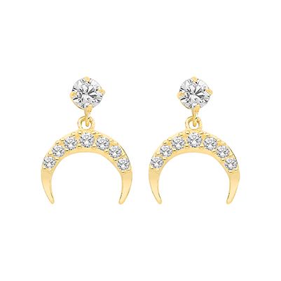James Moore TH ES677 9k Yellow Gold Cubic Zirconia Moon Drop Jewellery