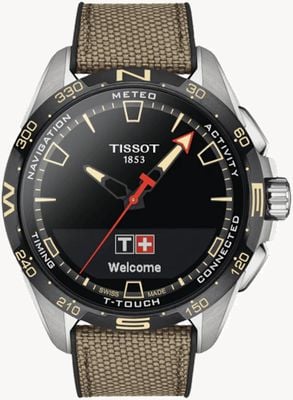 Tissot T-Touch Connect Solar Titanium (47.5mm) Black Dial / Beige Synthetic Grained Cowhide Strap T1214204705107