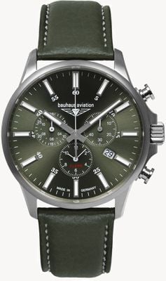 Bauhaus Aviation Titanium Quartz Chronograph (42mm) Dark Green Dial / Green Leather Strap 28804