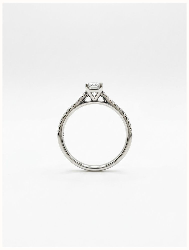 0.52ct Radiant Natural Diamond Platinum Solitaire Side Stone Ring J68153 - alternate view 3