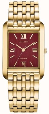 Citizen Eco-Drive Dress Classic (26.5mm) Burgundy Sunray Dial / Gold PVD Stainless Steel Bracelet BJ6572-54X
