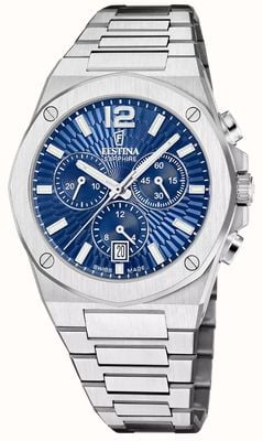 Festina Swiss Made Vallée Quartz Chronograph (42mm) Blue Dial / Stainless Steel Bracelet F22002/2