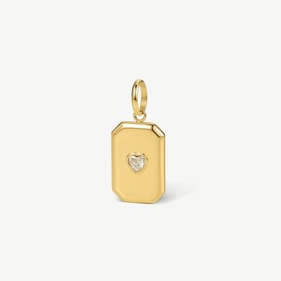 D.LOUISE Gold Tone White Stone Heart Tag Pendant CH-51